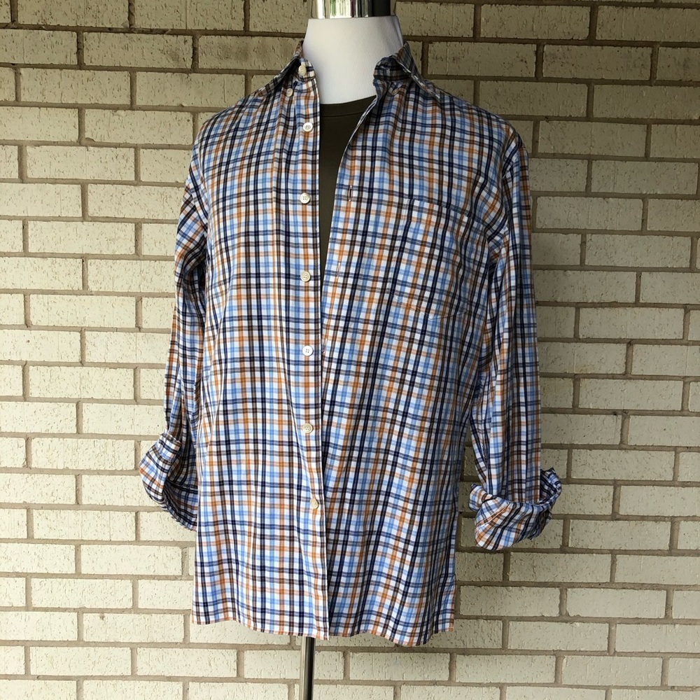 Ermenegildo Zegna Blue and Brown Plaid Men's Shirt